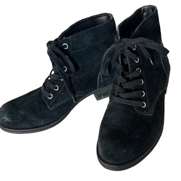 Sam Edelman Bleecker Black Suede Leather Ankle Booties Womens Sz. 7.5 Lace Up LN - Picture 9 of 16